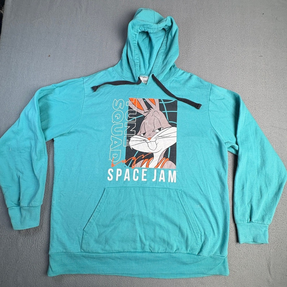 Space Jam Tune Squad Bugs Bunny Hoodie Teal Blue Graphic Pullover XL